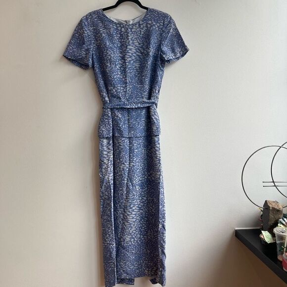 Spenser Jeremy Women's Blue Midi Dress Floral Print Round Neck Size 6 - Picture 3 of 10